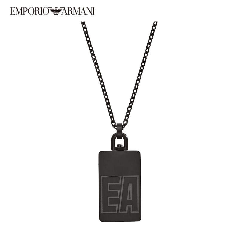 阿玛尼(Emporio Armani)项链时尚黑色轻奢男士吊坠钢质项链吊坠送男友